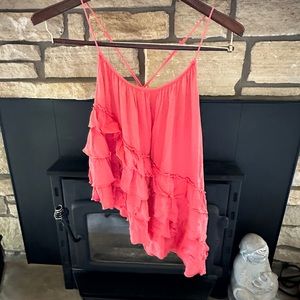Free people Coral asymmetrical ruffle top tank